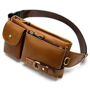 Riñonera de Cuero Sintético Marrón con Cinturón Ajustable, Bolsa Cruzada Multibolsillos, Riñonera Utilitaria para Viajes al Aire Libre, Correr y Senderismo - Product Image 1