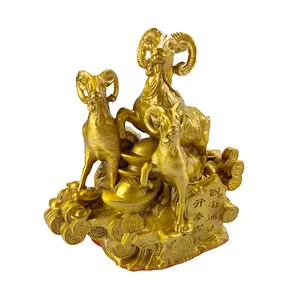 Manufacture Home Fengshui Decoration Modern Handicraft Gold Color Goat Statues Home Decor Sculpture