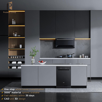 Ensemble d'armoires de cuisine modulaires à capteur intelligent avec éclairage LED sans contact à détection de mouvement en stratifié et résine, technologie moderne