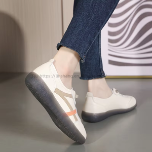 Women's White Leather Sneakers Spring New Korean Style Jelly <b>Soft</b>-Soled Women's <b>Shoes</b> Versatile Korean Style Sports <b>Shoes</b> - Product Image 3