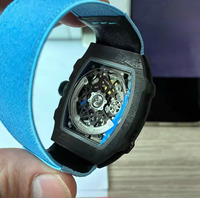 Montre mécanique automatique de luxe haut de gamme pour homme, style designer, en fibre de carbone, avec tourbillon tonneau, bracelet en nylon, charme sportif