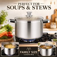 Marmite à soupe en acier inoxydable OEM sans revêtement 18/10 avec couvercle en verre, compatible induction et gaz, ustensile de cuisson personnalisable avec logo