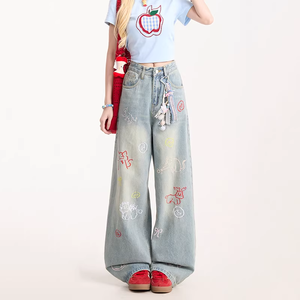 Vente en gros 2026 – Jean en denim foncé respirant à jambe large pour femme, taille haute, coupe droite, style décontracté et urbain - Product Image 4