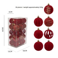 Boules de Noël rouges floquées de 6 cm, peintes à la main, en velours, ensemble de 12 décorations suspendues pour sapin de Noël, pour les fêtes