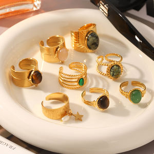 Модное ювелирное украшение: кольцо с бирюзовым камнем, позолоченное 18-каратным золотом, из нержавеющей стали, геометрическое, открытое, для повседневной носки - Product Image 5