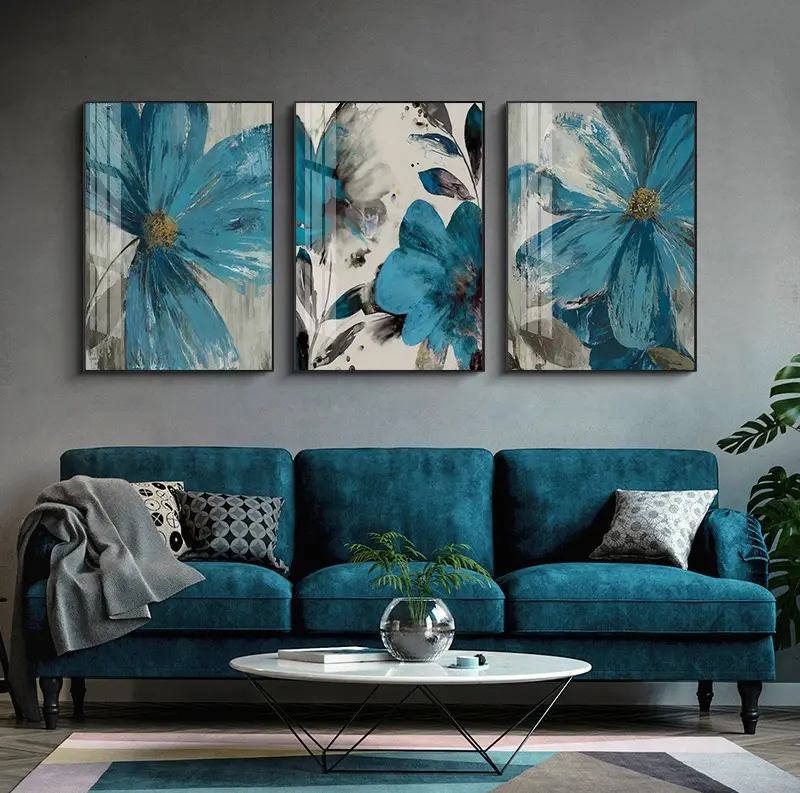 Vintage Blue Paint Flowers Canvas Painting Abstract Poster Blooming Life Botanical Print Wall Art Picture Living Room Decoration