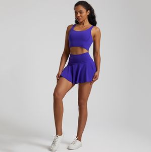 Conjunto DE TENIS colorido de cintura alta transpirable de secado rápido falda deportes gimnasio Fitness 2 piezas conjunto de traje - Product Image 3