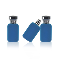 Flacon de parfum vide rond de 50 ml, personnalisé en usine, avec logo bleu doux au toucher, de haute qualité, rechargeable par sertissage, avec pulvérisateur à brume fine et boîte