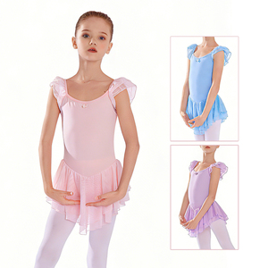 Maillot de Ballet con Mangas con Volantes y Falda para Niñas, Vestido de Danza para Gimnasia y Espectáculos - Product Image 1