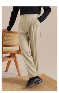 Limitations lin double pantalon plissé taille conception télescopique <span class=keywords><strong>Nabil</strong></span> nouveau printemps britannique hommes d'affaires décontracté jambe droite - Product Image 5