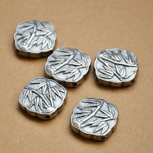 Cuentas plateadas con forma de hoja de bambú para la fabricación de joyas, 18 mm, accesorios vintage envejecidos Z026 - Product Image 2