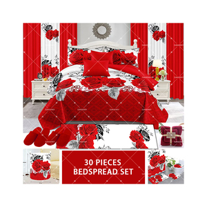 Juego de Ropa de Cama con Diseño de Rosas, 30 Piezas, Relleno de Algodón, Cubrecama con Cortinas, Sábanas Ajustables, Juego de Cama Acolchado - Product Image 1