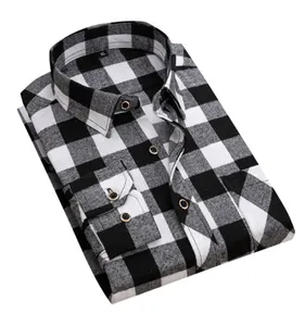 OEM/ODM camisas para Custom Oversized High Quality Cotton Button Up Men's Long Sleeve Plaid Flannel Shirts For Work