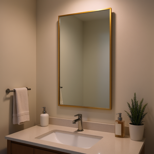 Specchio da Bagno Rettangolare Moderno con Cornice Dorata, Montaggio a Parete, Ingrandimento 1x, Design Durevole - Product Image 2