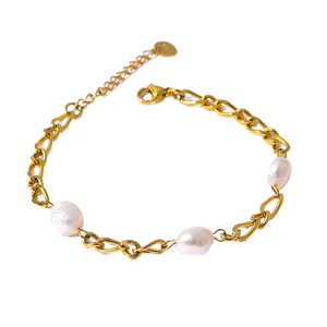 Handcrafted Pearl Chain <b>Bracelet</b> for Women Gold Plated Statement Link <b>Bracelet</b> Vintage Inspired Jewelry - Product Image 1