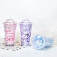 Fabricants de gros personnalisé nouveau couvercle coulissant créatif tasse à glace double tasse de paille en plastique quand cool tasse LOGO bouteille d'eau