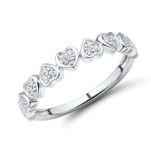 Thời trang chất lượng cao trắng Cubic Zirconia CZ 925 bạc Sterling Stackable nhỏ Tiny hình trái tim Nhẫn