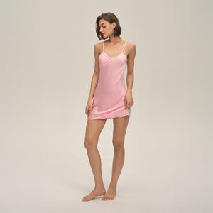 Elegant Solid <b>Lace</b> Trim Satin Chiffon Slip Nightgown Comfortable Home Wear Sexy Sleeveless Thermal Breathable <b>Elastic</b> Waist - Product Image 4