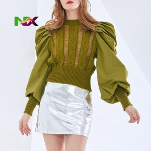 Blus Sweater Rajut Kasual Vintage Wanita dengan Kerah Bulat dan Lengan Raglan - Product Image 3