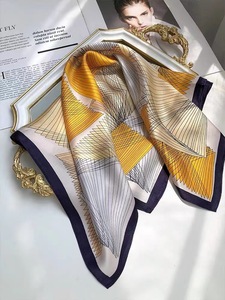 Lusso 90cm sciarpa quadrata in raso di seta da donna <span class=keywords><strong>Vintage</strong></span> geometrico a foglia accessori per stampa testina - Product Image 6