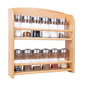Estante para especias de madera maciza de 2 niveles, estante multifuncional de bambú para almacenamiento en la cocina, para especias y condimentos - Product Image 1