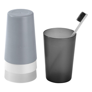 Simple Frosted Mouthwash Cup Set Double Holder Gray White Transparent Plastic Toothbrush Cup For Bathroom Use - Product Image 5