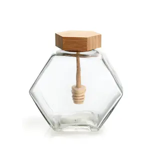Pote de vidro hexágono transparente, venda quente de frasco de vidro de grau alimentício vazio para mel