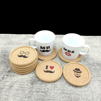 친환경 노란색 천연 부드러운 코르크 컵받침 세트, 내열 티컵 홀더, 맞춤형 로고 트라이벳, 커플 커피 바 장식