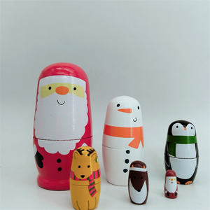 Venta al por mayor de artesanías de madera decoración del hogar regalos de Navidad de seis capas de Papá Noel muñeca rusa Matryoshka muñecas de madera anidadas - Product Image 2