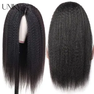 Unkiy Direct Factory Price Virgin Cambodian Raw Human Hair Yaki Straight Wig Vendor Free Samples Human Lace Front Wig With Baby