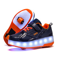 Chaussures à roulettes LED lumineuses OEM en gros, baskets à roulettes 2-en-1, chaussures de sport d'extérieur pour le patinage