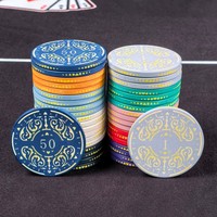 Jetons de poker en céramique de luxe classiques haut de gamme, motif filigrané, 10g, 39mm, valeur personnalisée pour la maison et les tournois