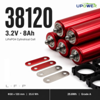 Batería ULi LiFePo4 de 3.2V 8Ah, Celda Cilíndrica 38120 con Terminales de Tornillo para Alta Potencia de Descarga