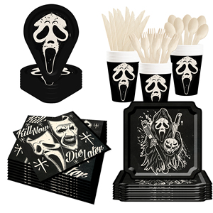 DAMAI Customized HalloweenTheme Party Supplies with Skull Mask Disposable Party Paper Plates Napkins Cups Party Tableware Set - Product Image 4