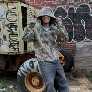 سترة بغطاء رأس للرجال مموهة بسحاب مموهة بشجرة حقيقية مطبوعة رقمية بالجملة - Product Image 5