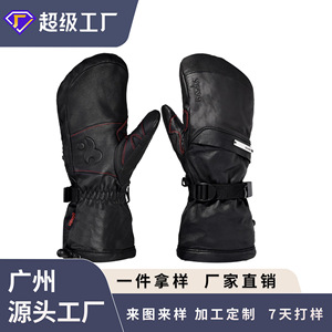 Ski <b>Gloves</b> Genuine Leather Warm <b>Touchscreen</b> Outdoor Sports Unisex Adult Black - Product Image 4