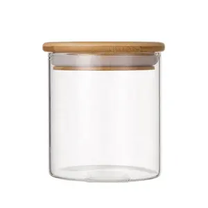 Transparent glass jar With Bamboo Lid Coffee Bean Sugar Salt Glass Jar for Food Storage Canister