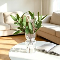 Buket Daun Eucalyptus Buatan Real Touch, Daun Perak Tiruan Karet Lembut untuk Dekorasi Vas Pernikahan dan Rumah