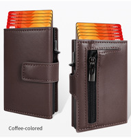 Dompet Lipat Pop Up Logo Kustom dengan Kantong Resleting, Tempat Kartu Aluminium Anti RFID dengan Jendela ID untuk Pria