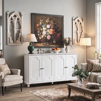 Buffet d'entrée vintage de style farmhouse de 63 pouces avec 4 portes, quincaillerie anti-basculement et rangement spacieux pour entrée et salon