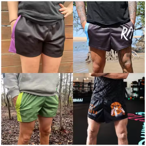 FQ Short de football de style australien personnalisé avec poches zippées Short de football de gymnastique de pêche à la plage imprimé par sublimation fléchissant au <span class=keywords><strong>pub</strong></span> - Product Image 5