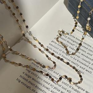 Collier en argent pur S925, chaîne fine, style minimaliste français de luxe léger, design contrasté œil de chat, chaîne brossée de niche - Product Image 4