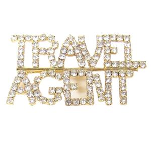 Hinestone-PIN de nombre personalizado de cristal, broche de nombre de agente de viaje chapado en oro, accesorio decorativo de boda para mujer - Product Image 1