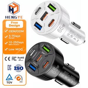 شاحن سيارة USB سريع بقوة 65 واط مع مؤشر LED، 12 فولت 24 فولت 36 فولت، QC3.0 PD، مقبس ولاعة سيارة عالي السرعة بـ 5 منافذ - Product Image 1