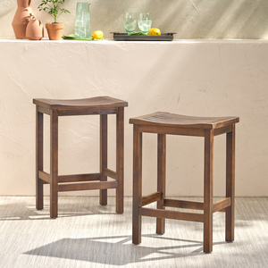 Tabouret de bar pliable en bois d'acacia pour l'extérieur, hauteur comptoir, ensemble de 2 places, ensemble de 2, finition brun acajou - Product Image 3