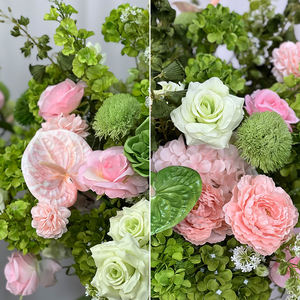 Centro de Mesa Floral Verde y Rosa Natural con Flores de Seda Realistas, Ideal para Decoración de Bodas Rústicas - Product Image 4