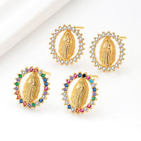 Nouvelles Boucles d'Oreilles Religieuses Plaqué Or 18K, Design Tendance, Bijoux Catholiques en Cuivre et Zircon Cubique, Boucles d'Oreilles Vierge Marie