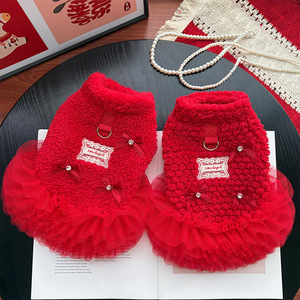 Vestido Tutú con Forro Polar para Mascotas Weiwang, Ropa Roja de Invierno para Perros y Gatos, para Osos Teddy, Bichón Frisé y Gatos sin Pelo - Product Image 2