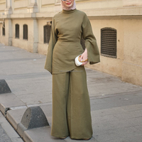 Ensemble haut et pantalon musulman modeste en lin et viscose Willson, ensemble islamique pour femmes, manches longues élégantes, à porter au quotidien