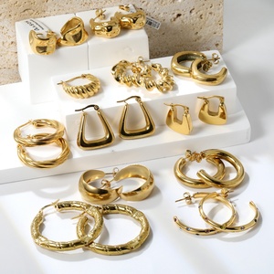 New Style Fashion Jewelry Wholesale Bulk Stainless Steel 18K Gold Plated Multi-style Simple Temperament <b>Charm</b> <b>Hoop</b> <b>Earrings</b> - Product Image 1